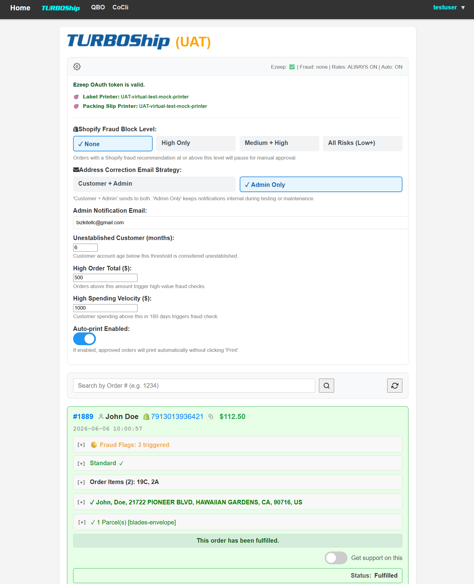 Turboship Settings & Fraud Rules Configuration